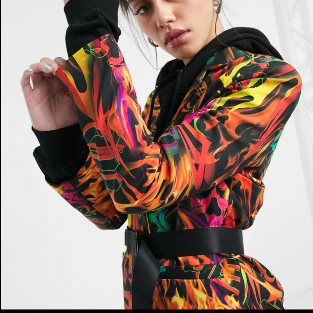 COLLUSION flame print blazer dress with waist belt